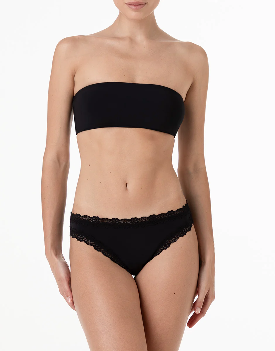 Slip Lacy Micro in microfibra con pizzo, nero - Image 3