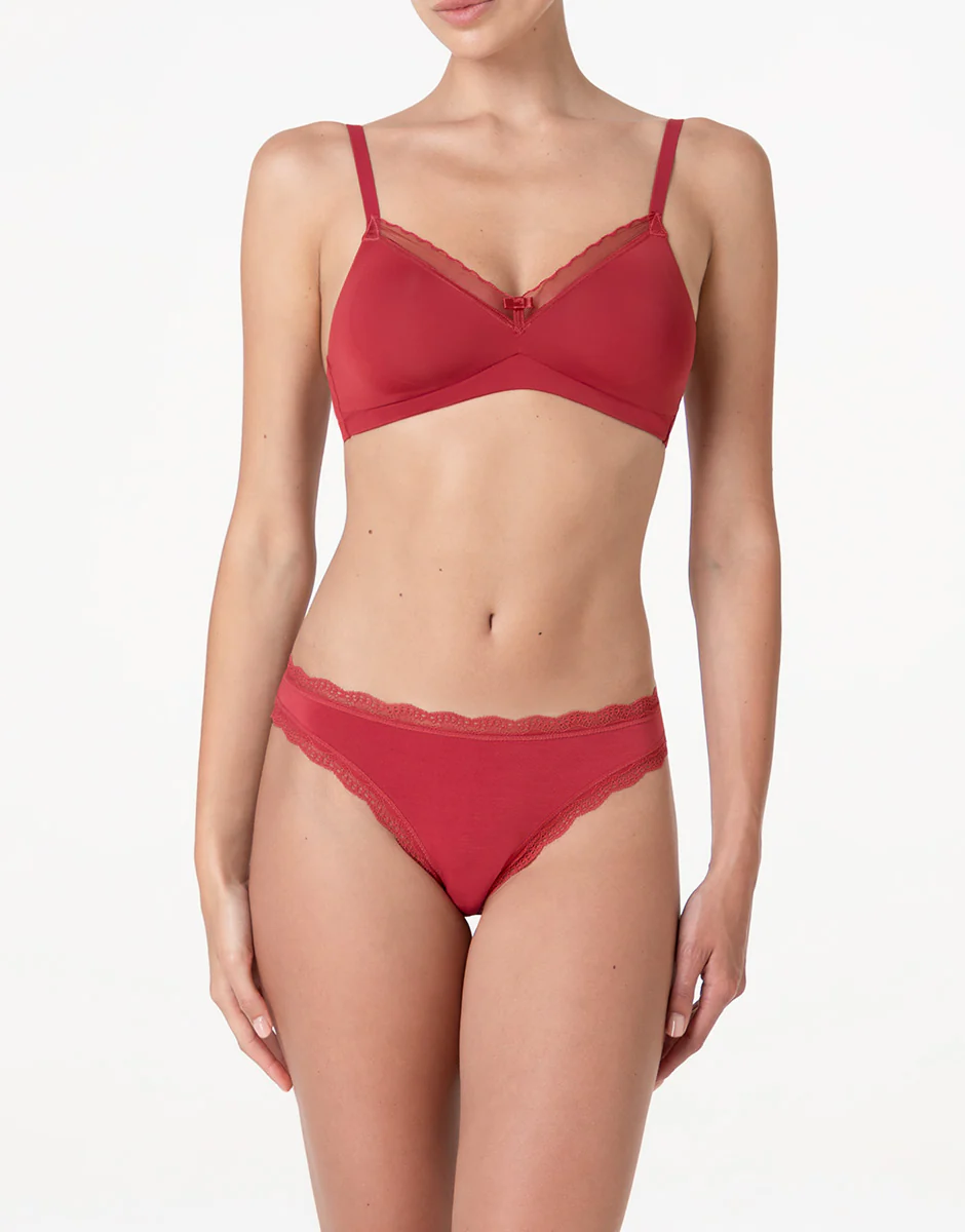Slip Lovable Panties in cotone e pizzo elasticizzati, rosso lampone - Image 3