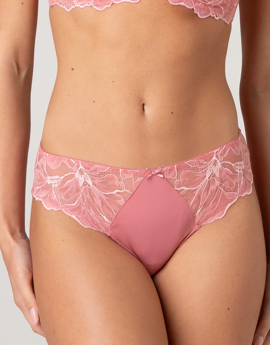 Slip midi Floreal Lace in pizzo e microfibra, rosa pesco