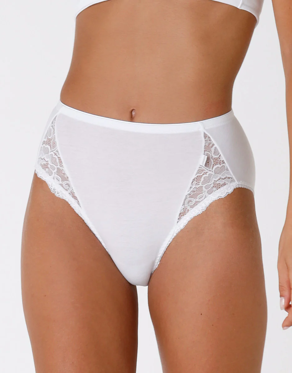 Slip midi Lovely Charme bianco in cotone elasticizzato con pizzo - Image 2