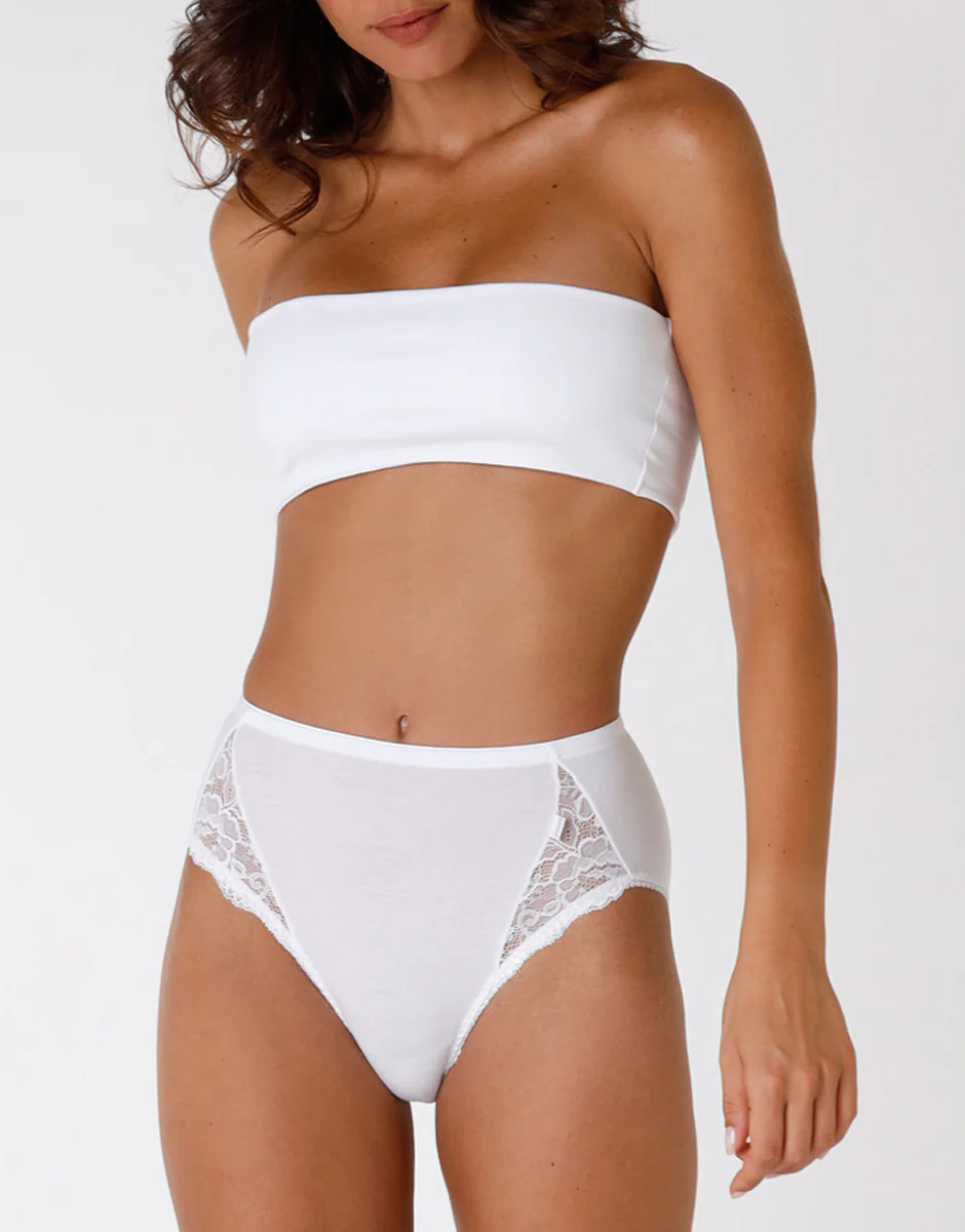 Slip midi Lovely Charme bianco in cotone elasticizzato con pizzo - Image 4