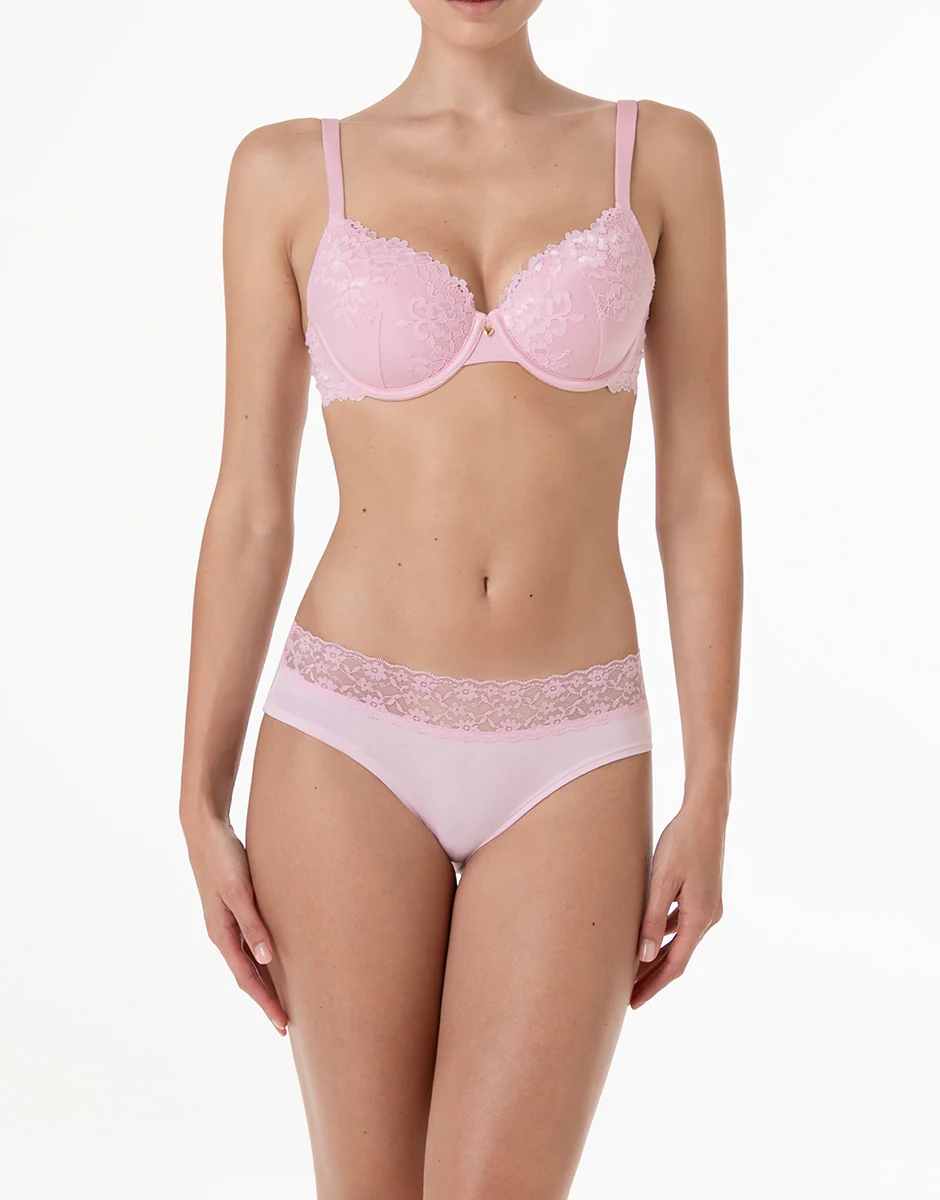 Slip Midi Table Panties in cotone e pizzo, rosa confetto - Image 3