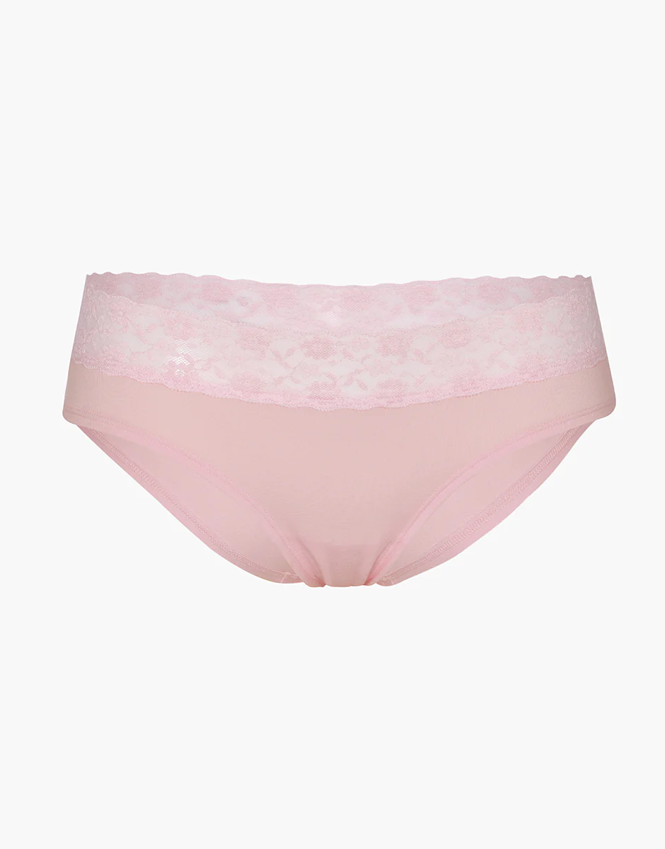 Slip Midi Table Panties in cotone e pizzo, rosa confetto - Image 5