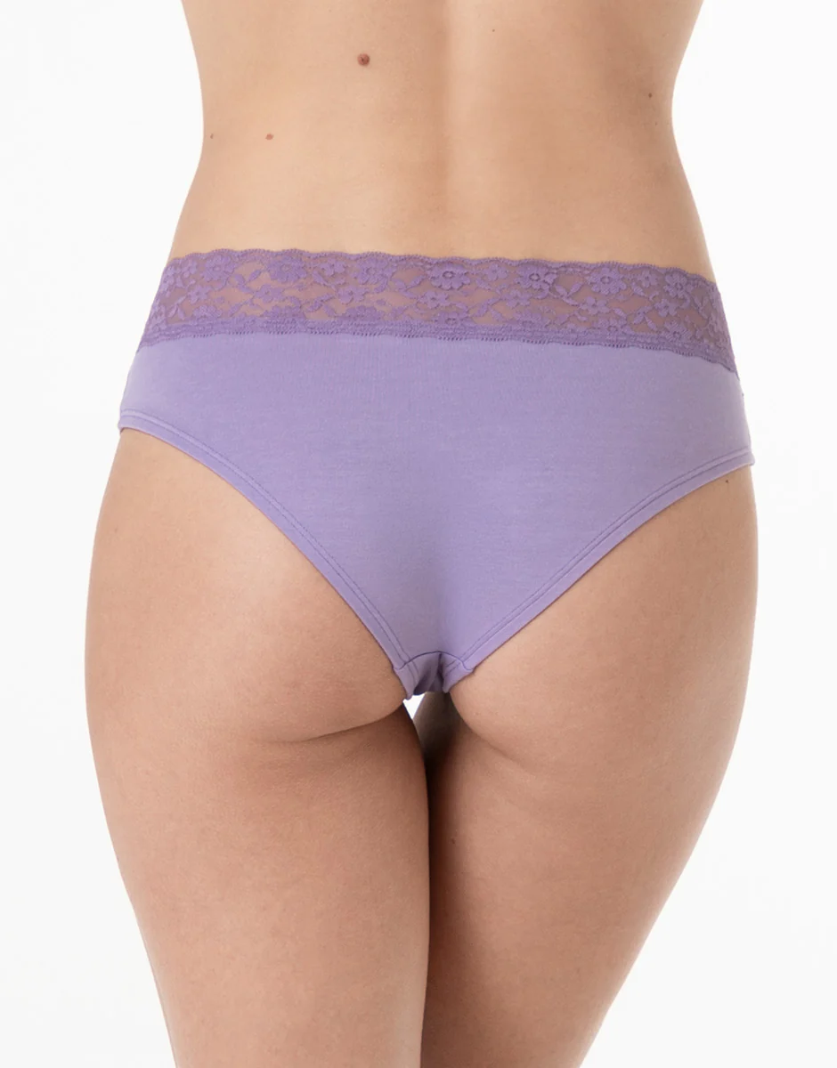 Slip Midi Table Panties in cotone e pizzo, violetto - Image 2