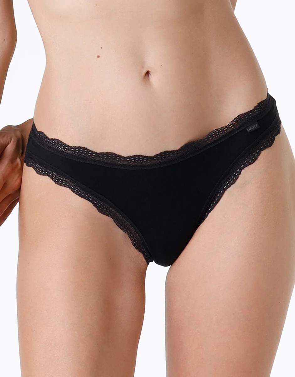 Slip Mini Lovely in cotone elasticizzato e pizzo, nero - Image 2