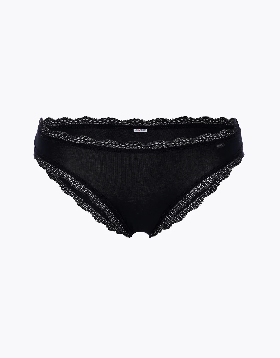 Slip Mini Lovely in cotone elasticizzato e pizzo, nero - Image 6