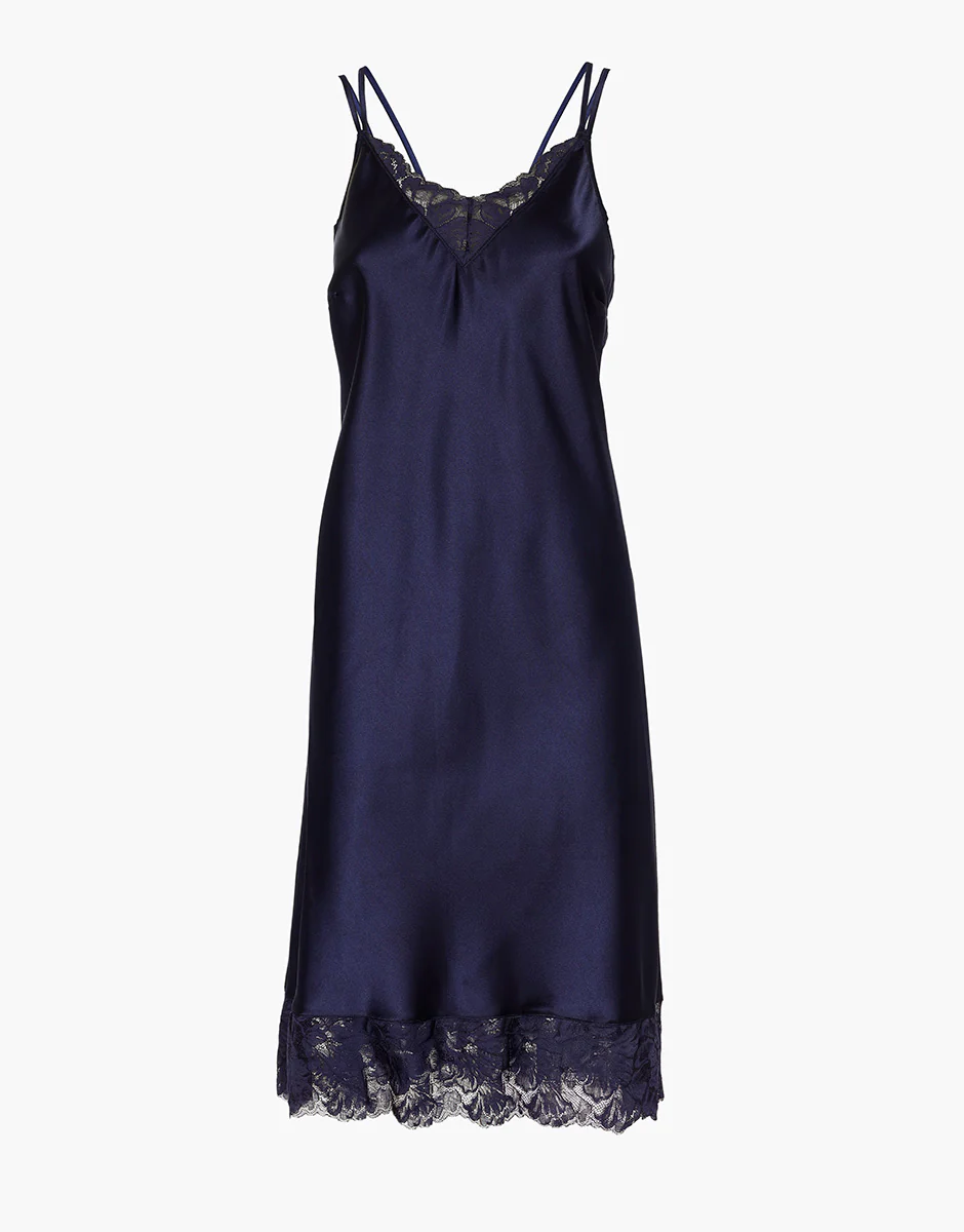 Sottoveste in satin con pizzo, blu notte - Image 4