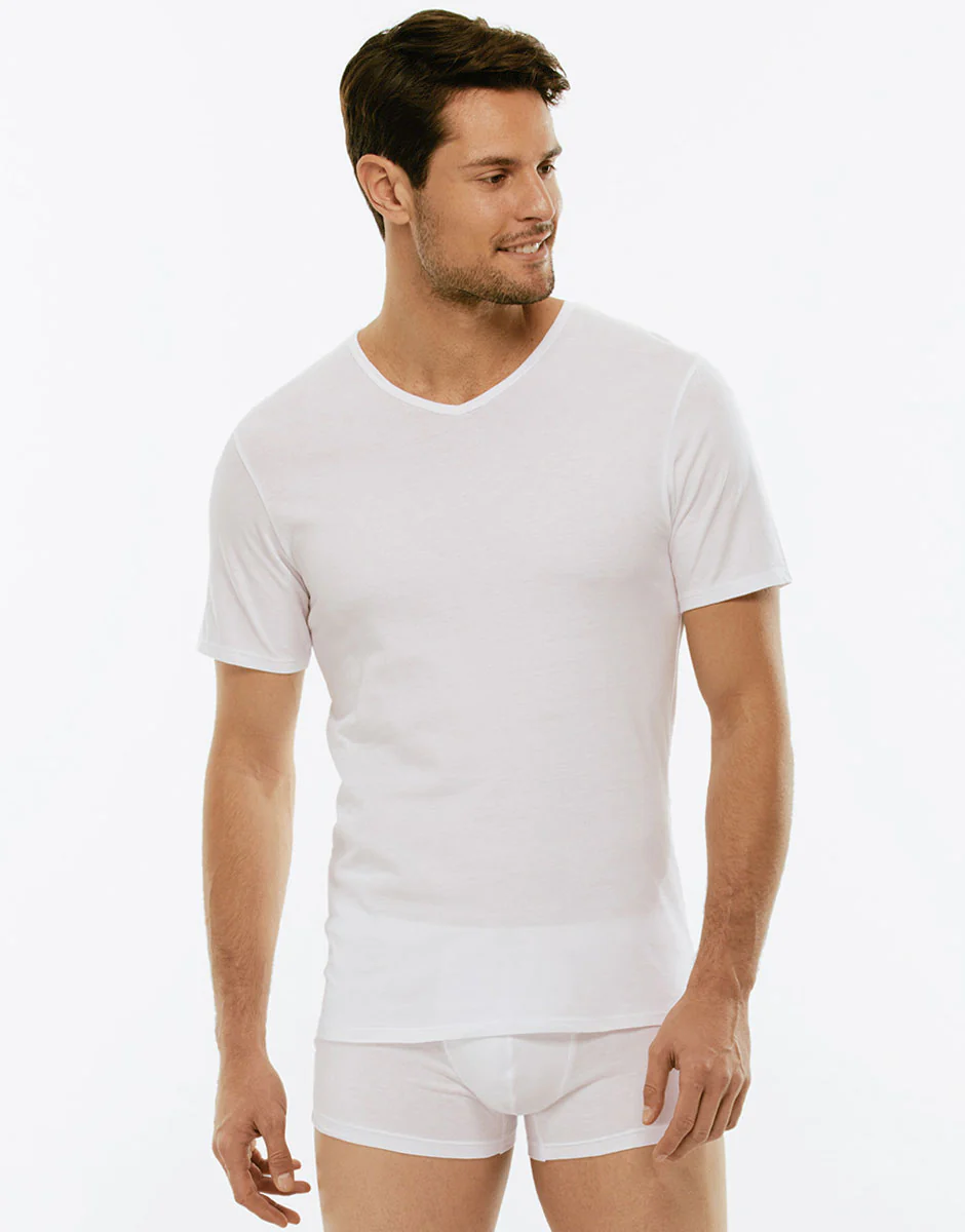 T-shirt 100% Pure Cotton bianco in cotone con scollo a V
