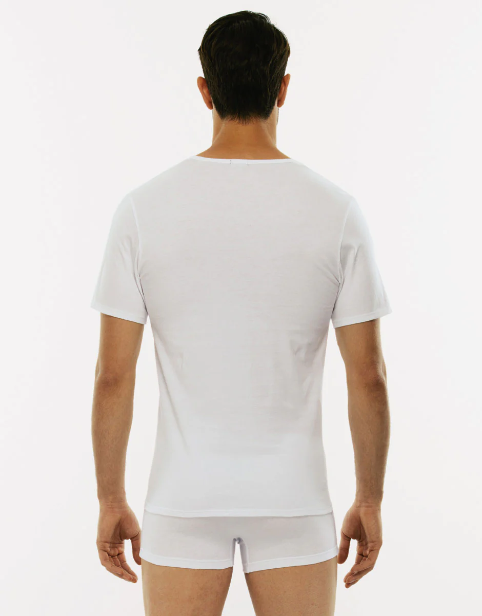 T-shirt 100% Pure Cotton bianco in cotone con scollo a V - Image 2