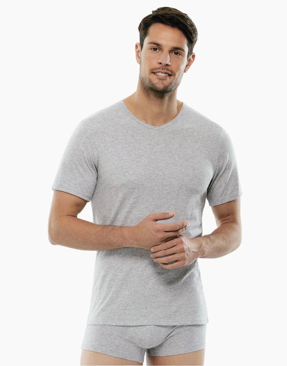 T-shirt 100% Pure Cotton grigio melange in cotone con scollo a V