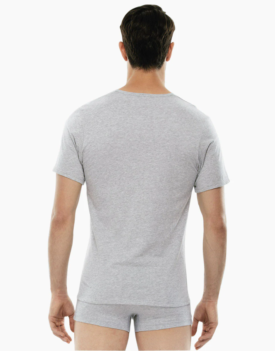 T-shirt 100% Pure Cotton grigio melange in cotone con scollo a V - Image 2