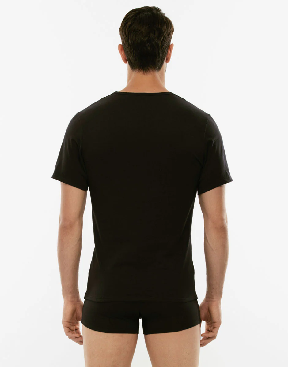 T-shirt 100% Pure Cotton nera in cotone con scollo a V - Image 2