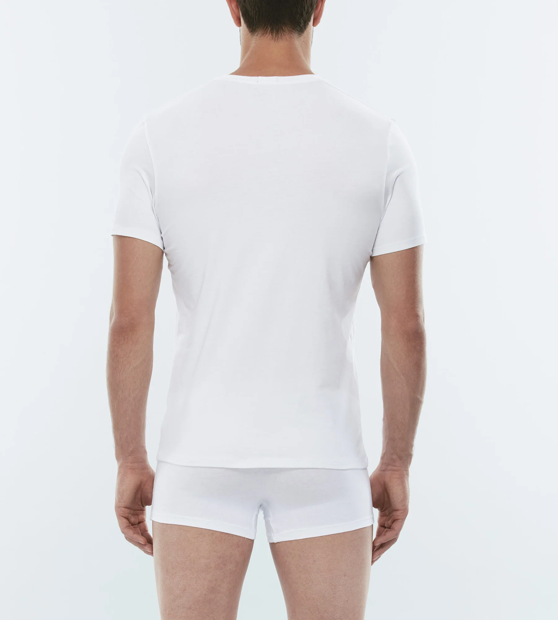 T-Shirt Cotton Stretch bianco in cotone elasticizzato con scollo a V profondo - Image 2