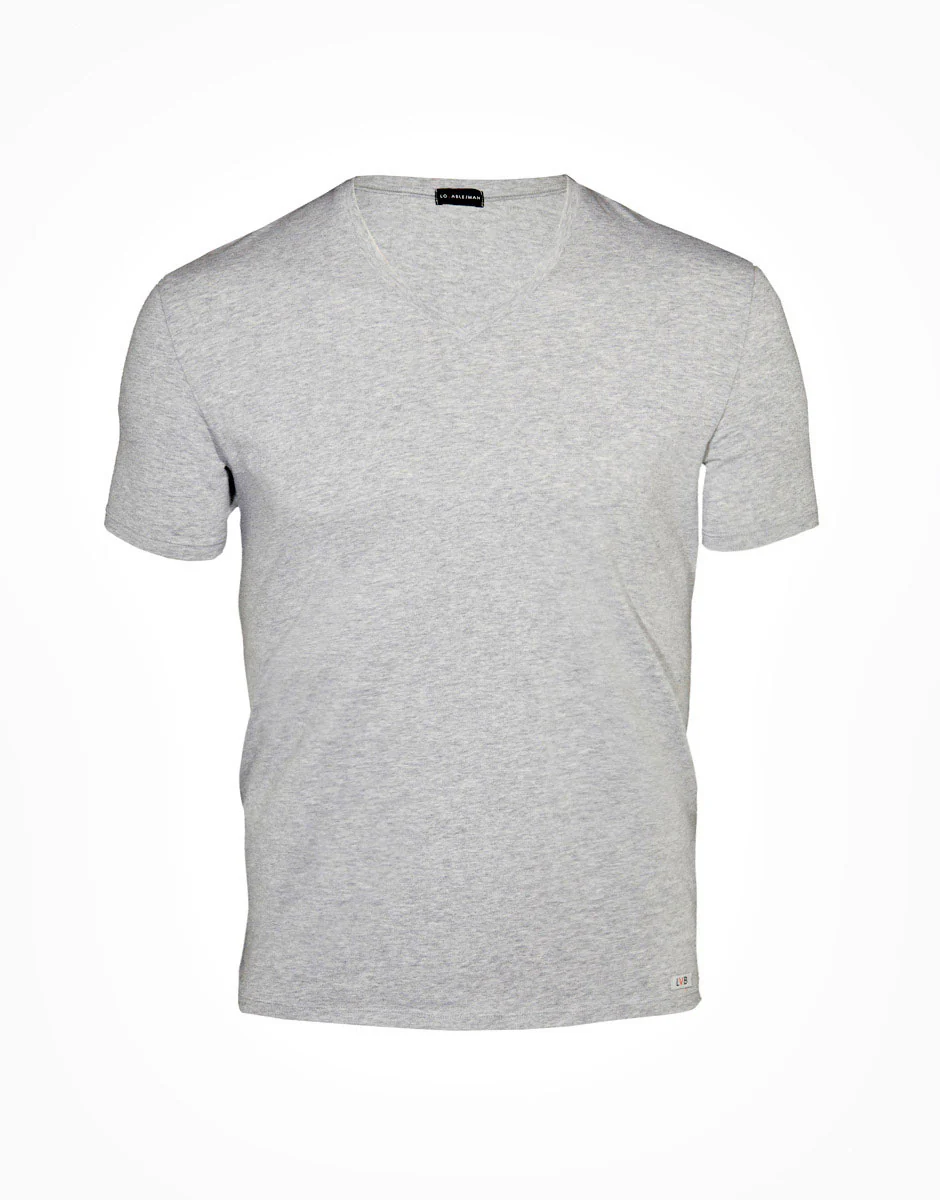 T-Shirt Cotton Stretch grigio melange in cotone elasticizzato con scollo a V profondo - Image 4