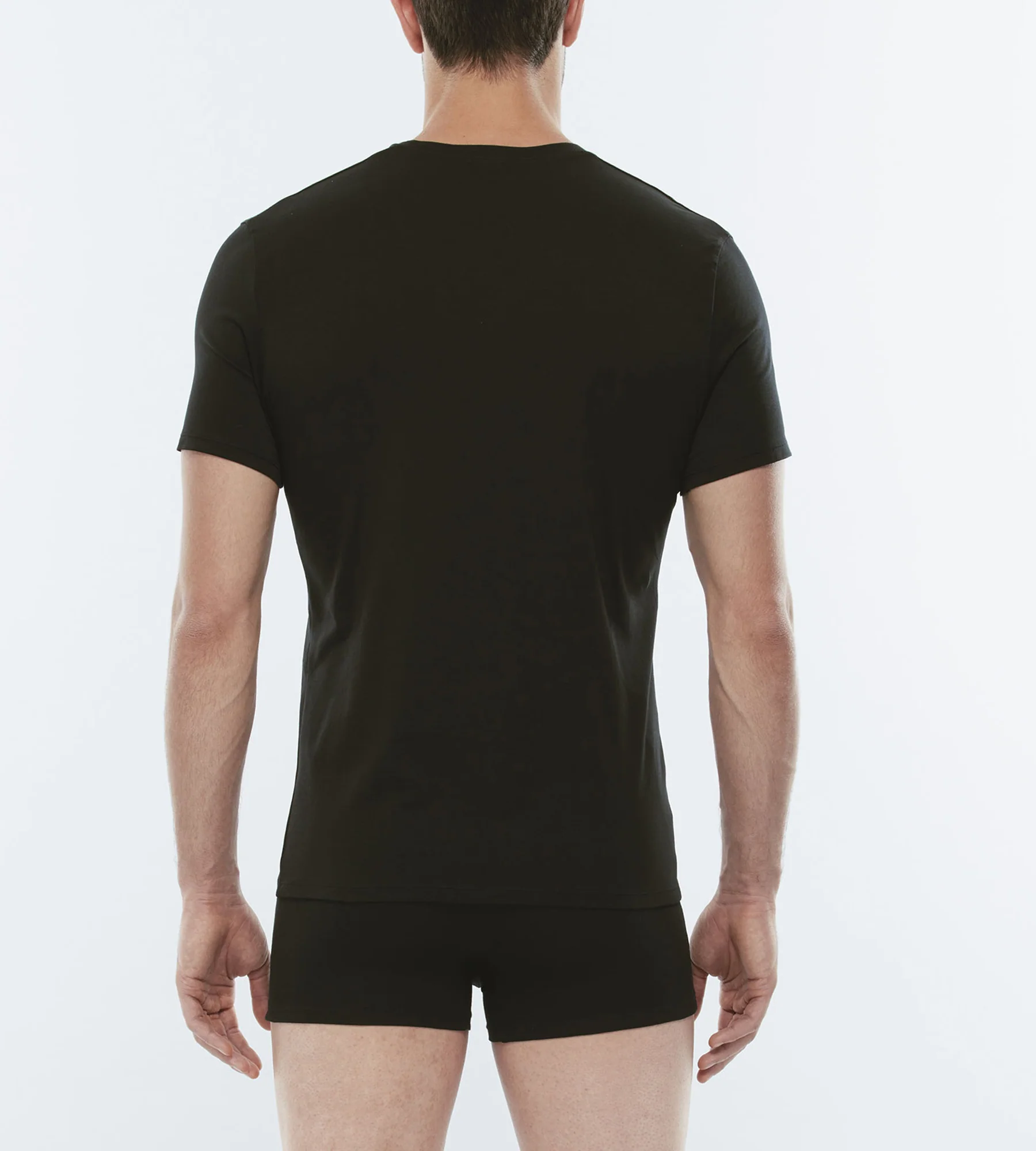 T-Shirt Cotton Stretch nero in cotone elasticizzato con scollo a V profondo - Image 2