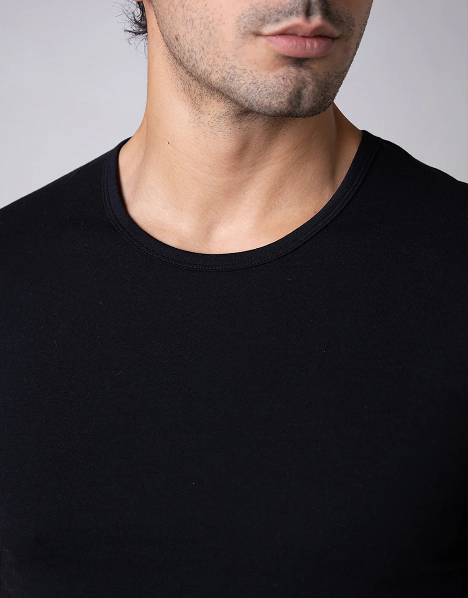 T-shirt girocollo Cool Sensation in Stretch Cotton, nero - Image 3
