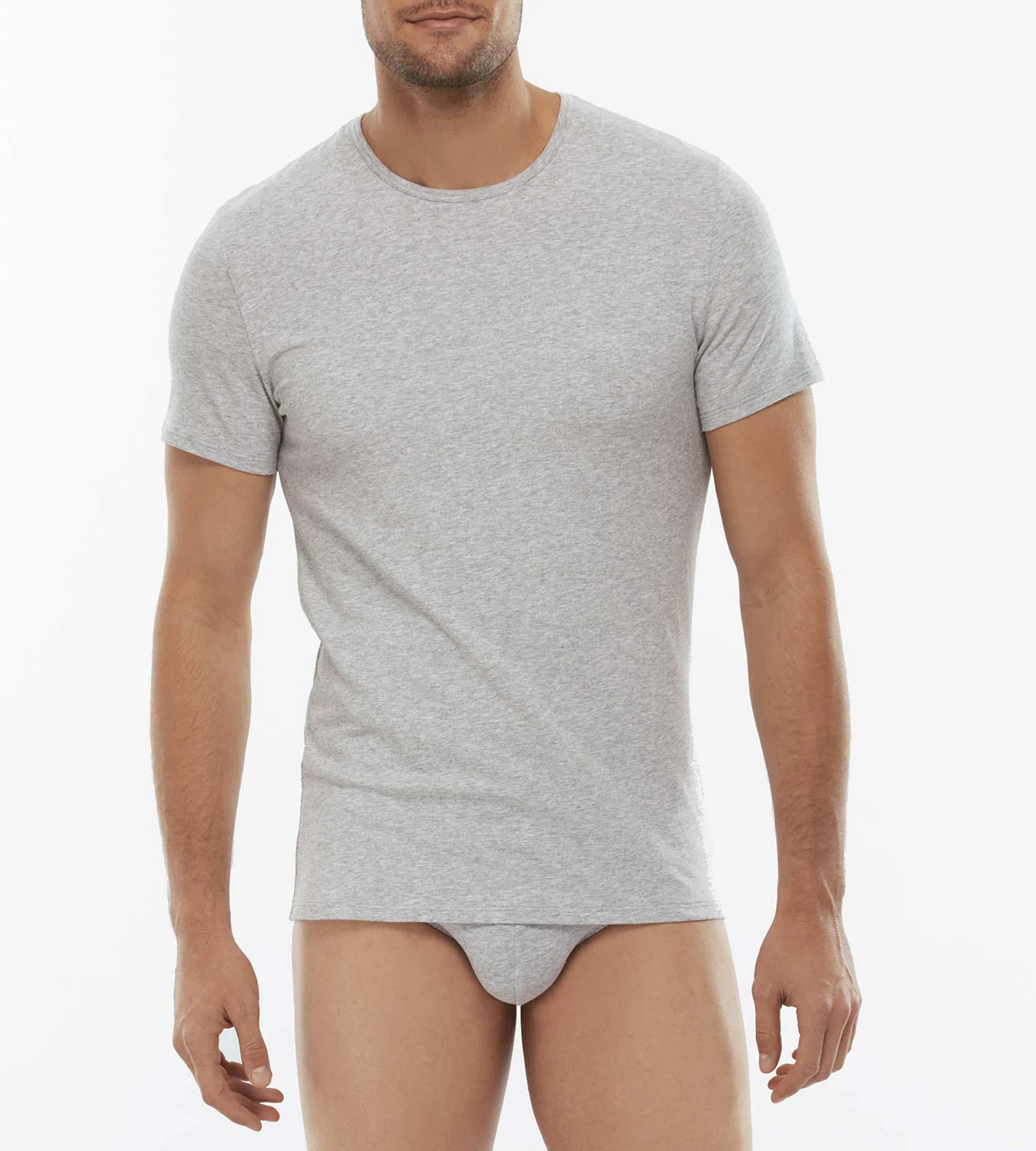 T-Shirt girocollo Cotton Stretch in cotone elasticizzato, grigio