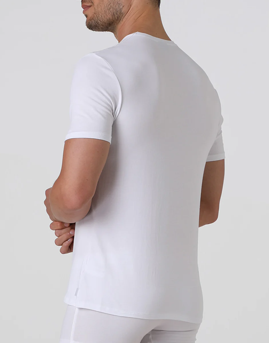 T-shirt girocollo Premium Cotton bianca, in cotone elasticizzato di alta qualità - Image 3