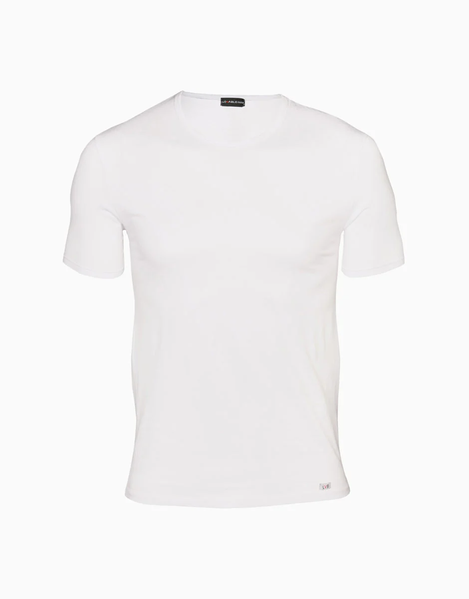 T-shirt girocollo Premium Cotton bianca, in cotone elasticizzato di alta qualità - Image 4