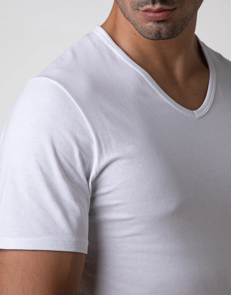 T-shirt scollo a V Cool Sensation in Stretch Cotton, bianco - Image 3