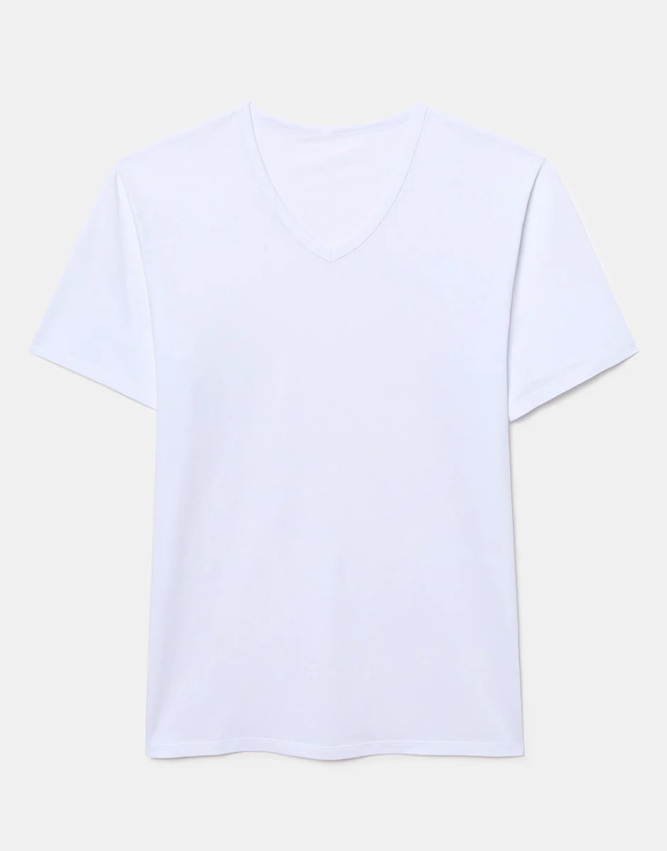 T-shirt scollo a V Cool Sensation in Stretch Cotton, bianco - Image 4