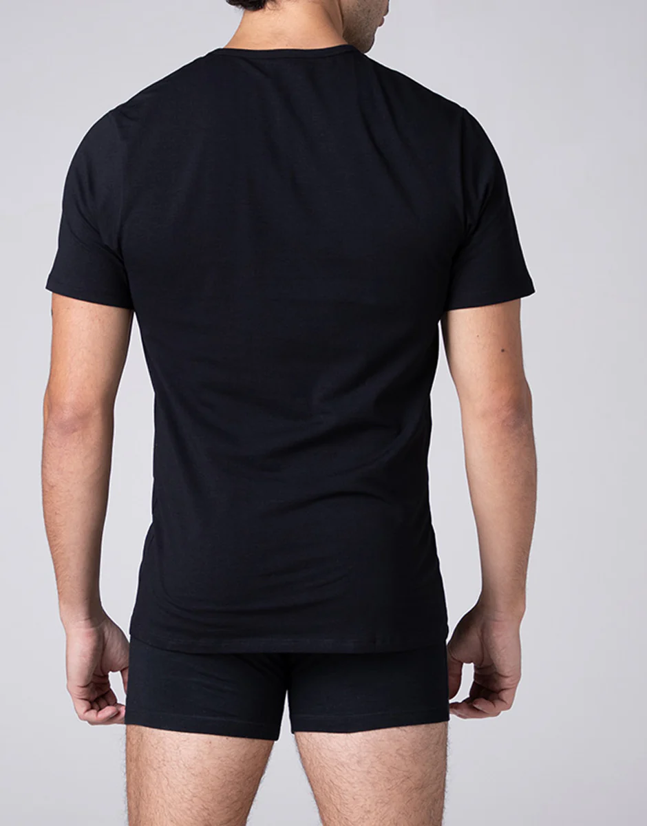 T-shirt scollo a V Cool Sensation in Stretch Cotton, nero - Image 2