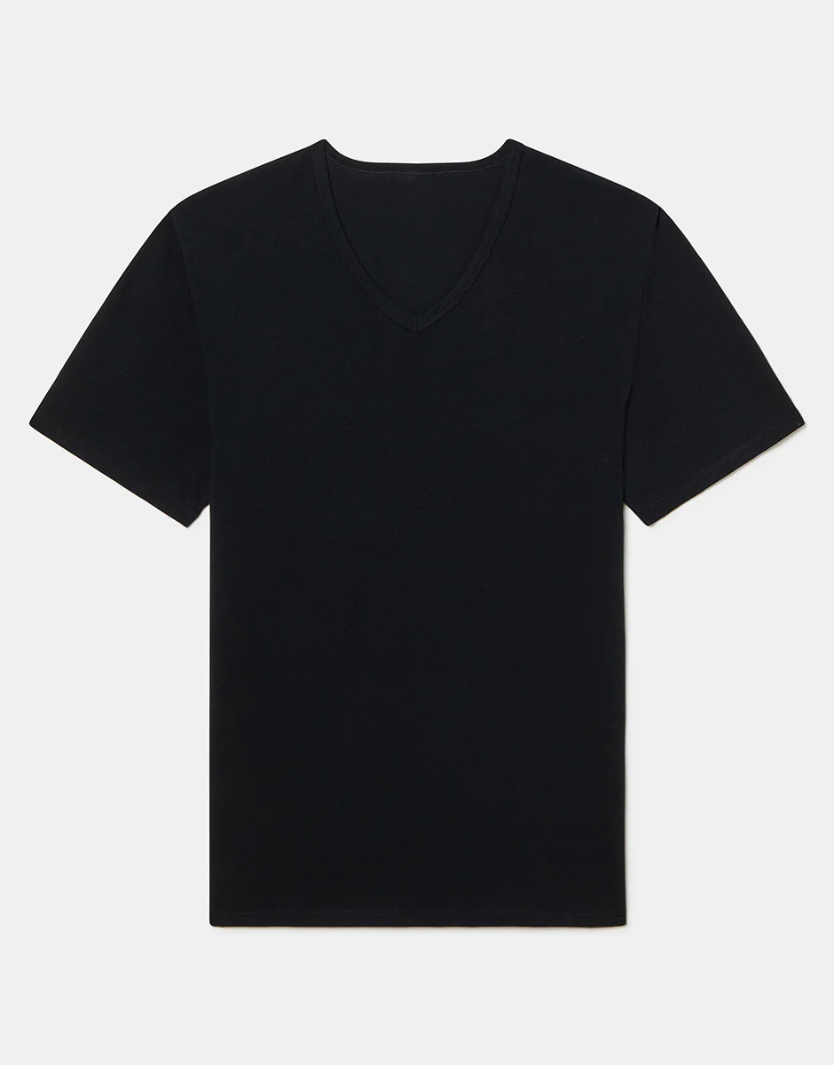 T-shirt scollo a V Cool Sensation in Stretch Cotton, nero - Image 4