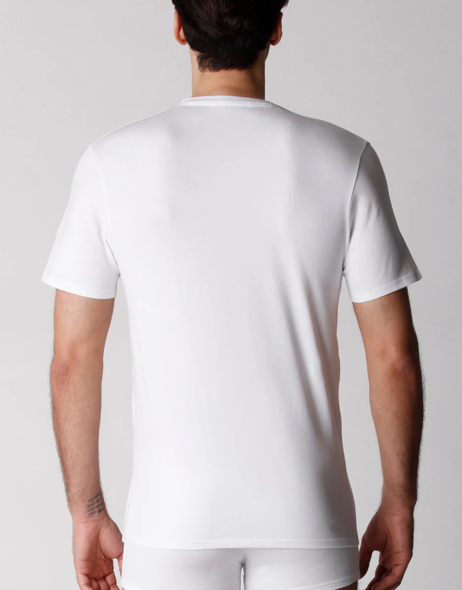 T-shirt scollo a V uomo in cotone biologico, confezione x2 bianco - Image 2