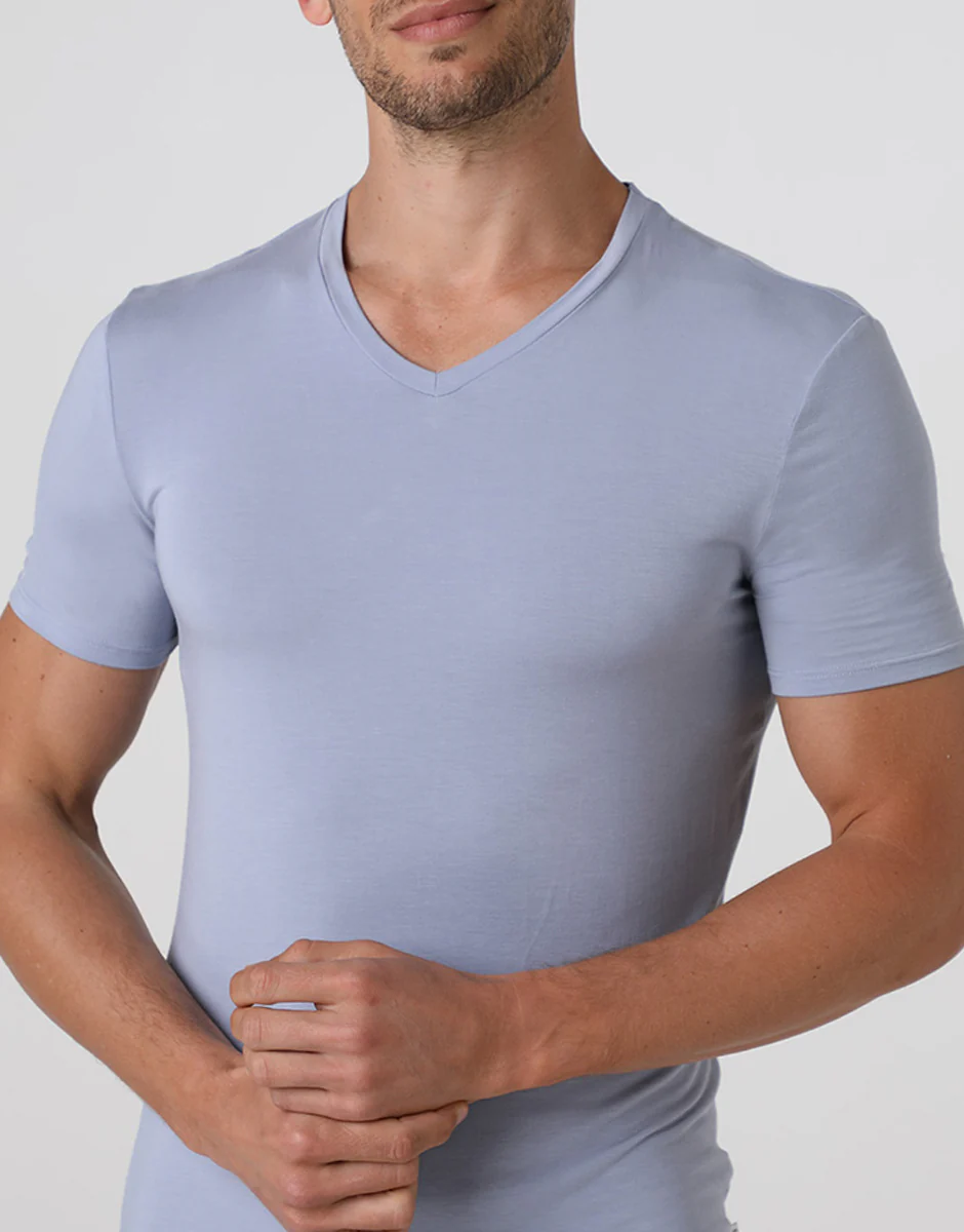 T-shirt uomo con scollo a v in micromodal, grigio chiaro