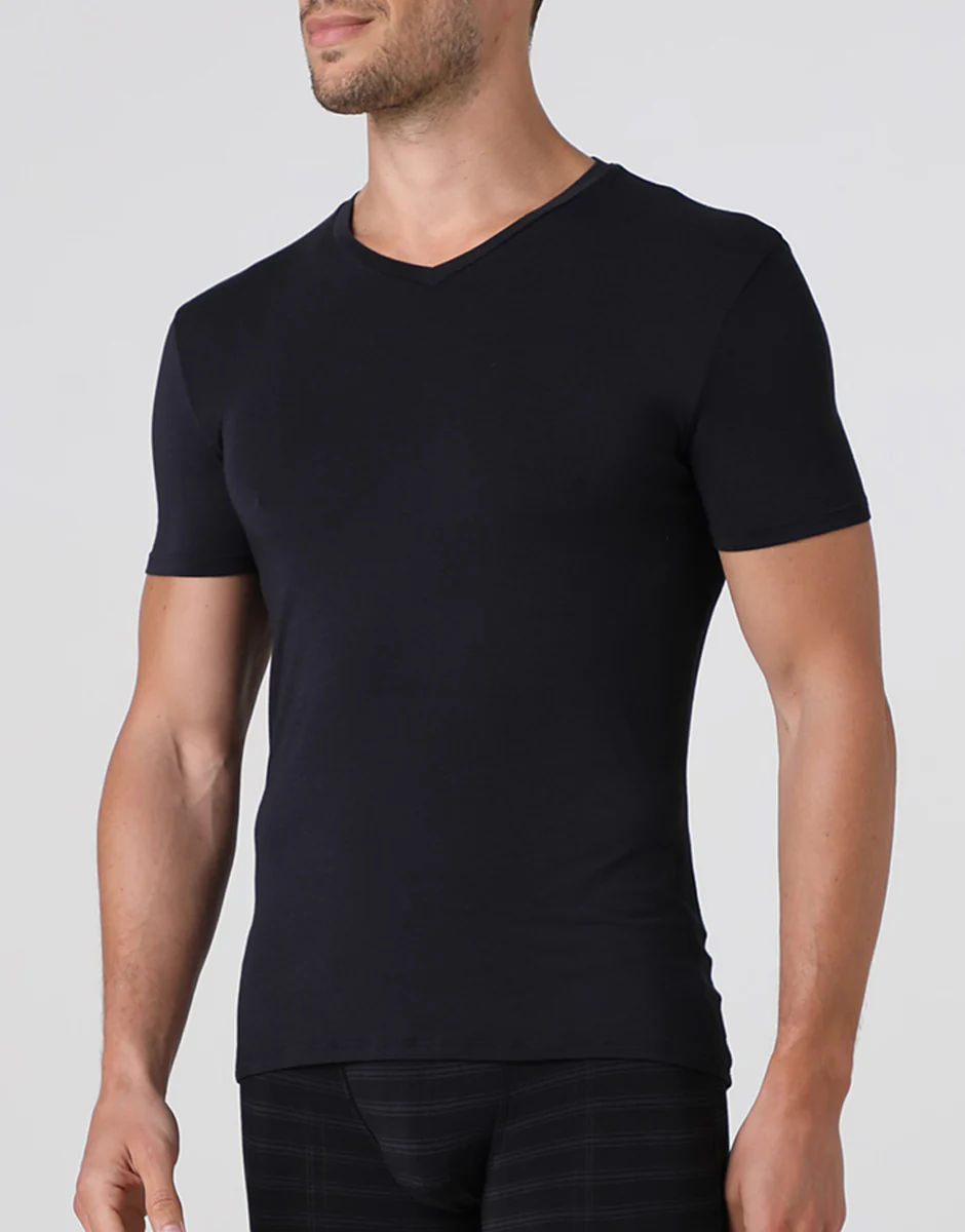 T-shirt uomo con scollo a v in micromodal, nera