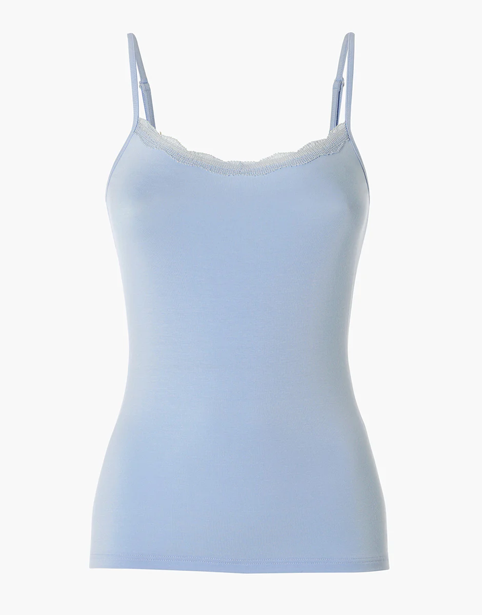 Top Basic Soul in Viscosa con balza in pizzo, azzurro - Image 4