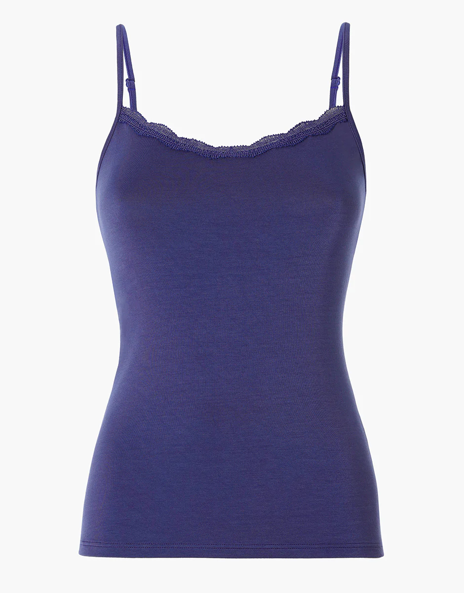 Top Basic Soul in Viscosa con balza in pizzo, blu violaceo - Image 4