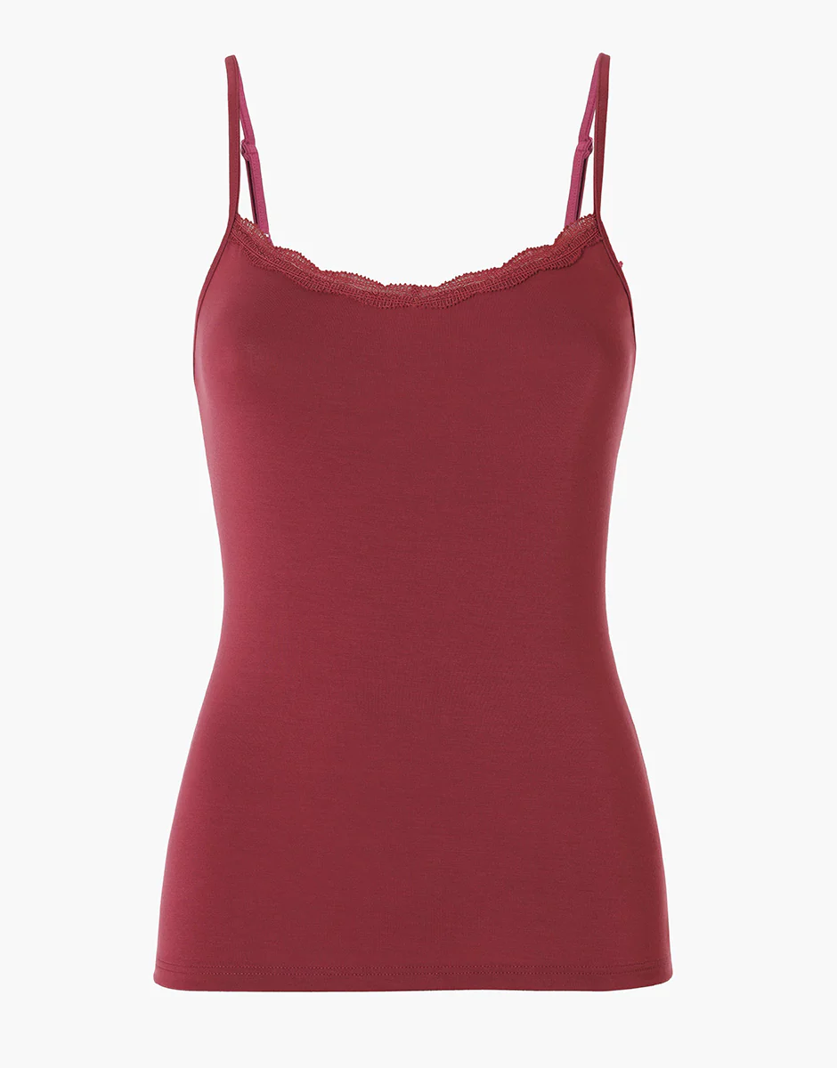 Top Basic Soul in Viscosa con balza in pizzo, rosso lampone - Image 4