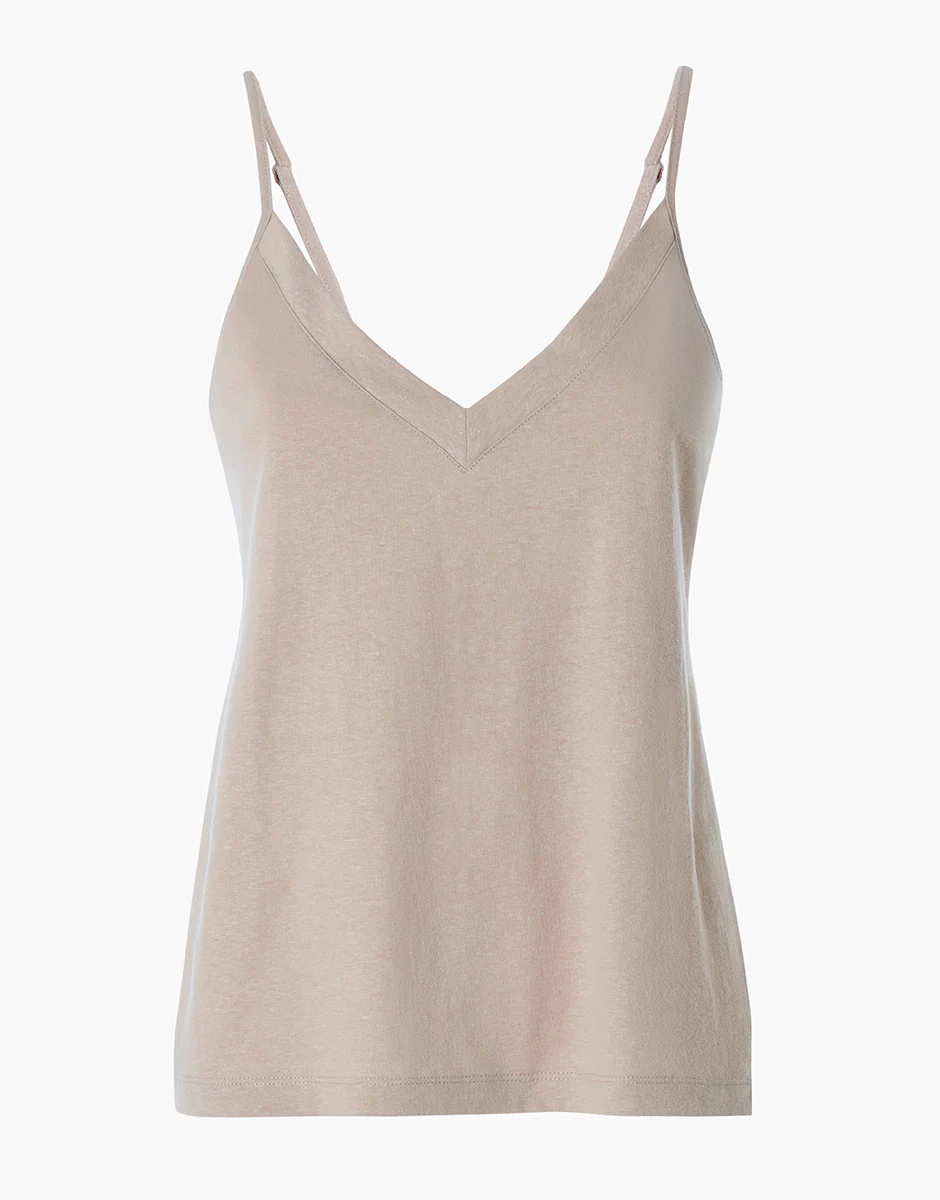 Top con scollo a V in cotone e lino, cappuccino - Image 4