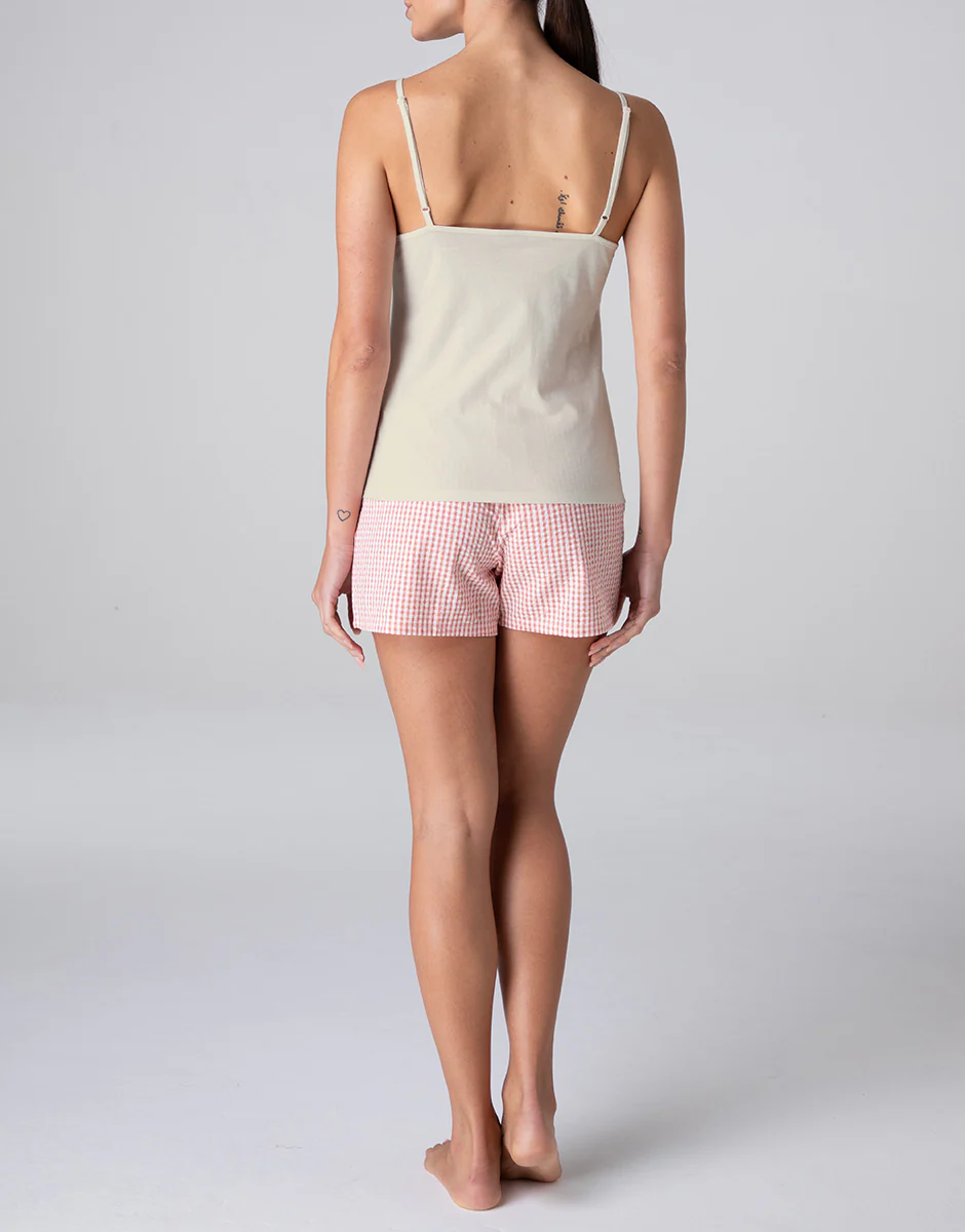 Top e Pantaloncino in Jersey di Cotone e Tela Seersucker, bianco latte - Image 2