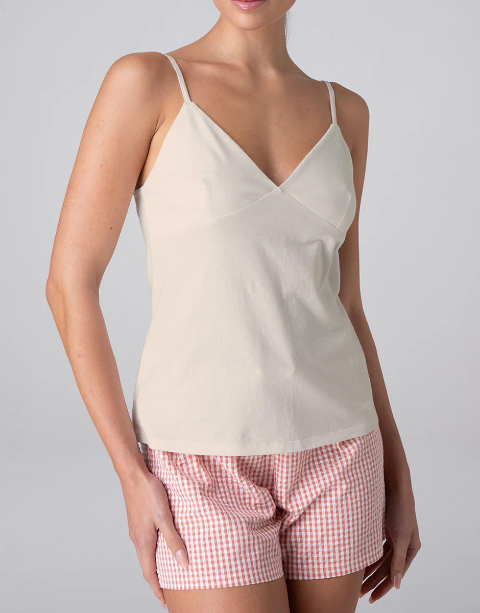 Top e Pantaloncino in Jersey di Cotone e Tela Seersucker, bianco latte - Image 3