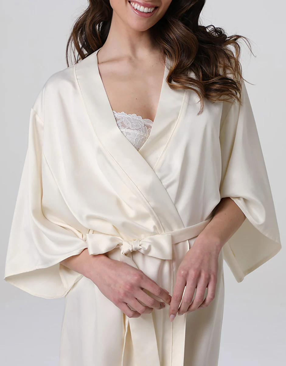 Vestaglia in Satin, bianco latte