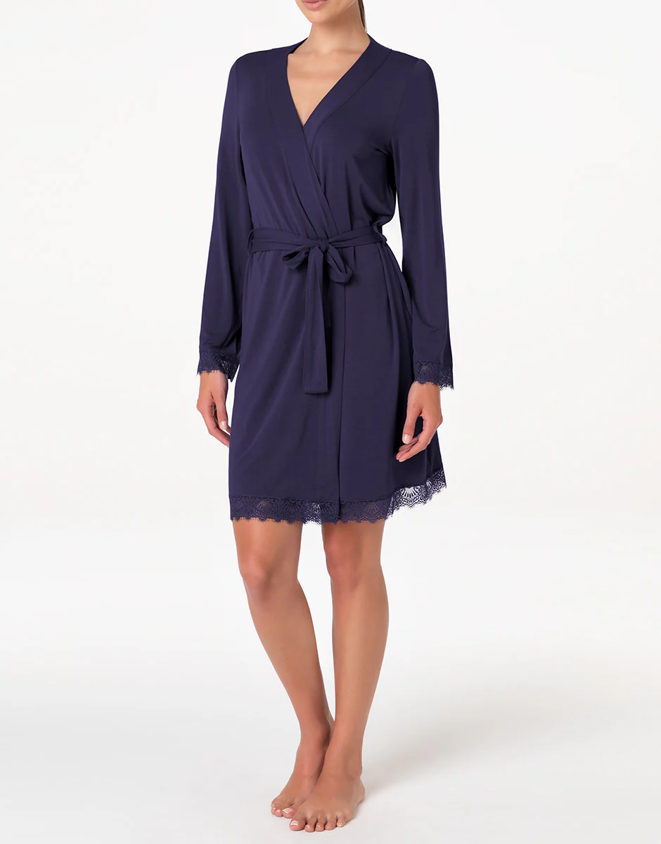 Vestaglia manica lunga Elegant Modal, blu notte