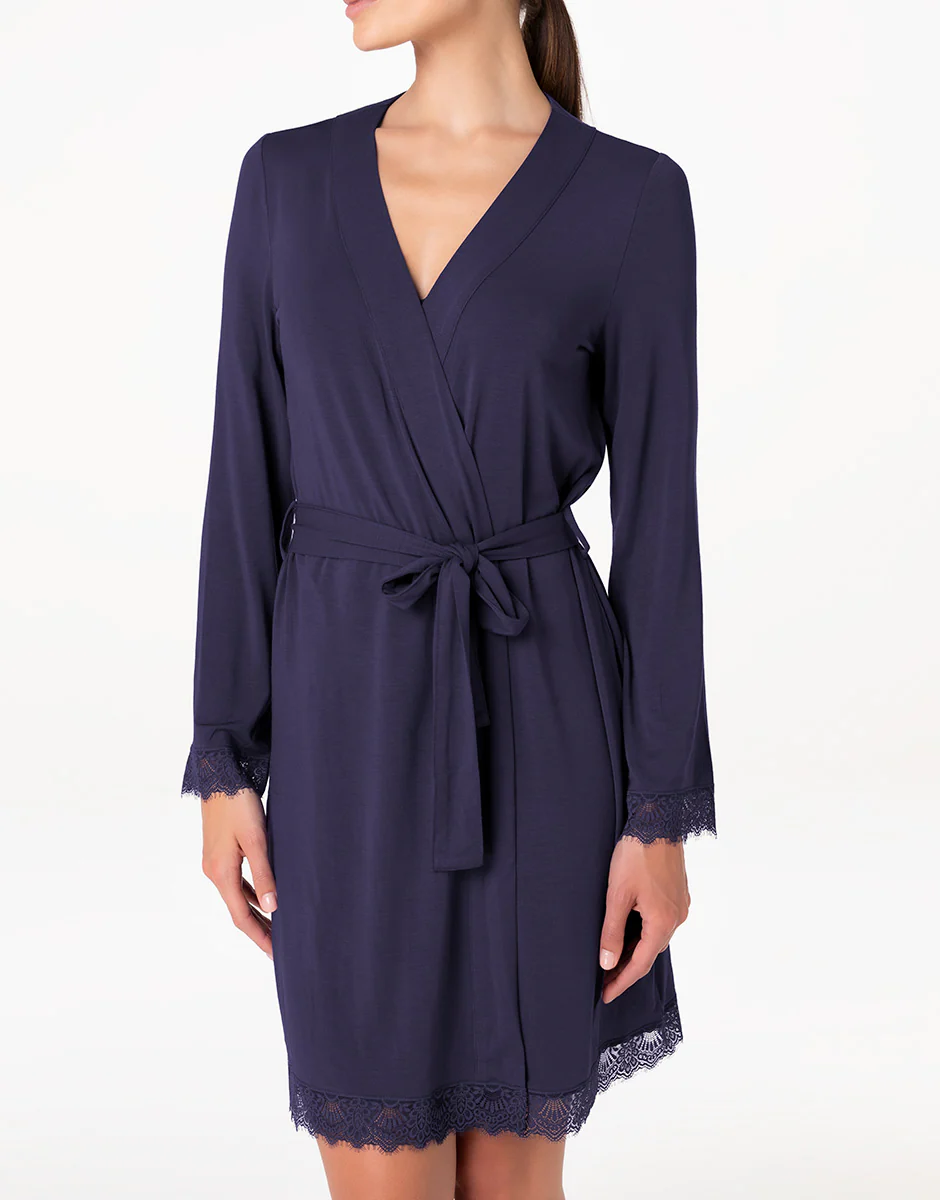 Vestaglia manica lunga Elegant Modal, blu notte - Image 3