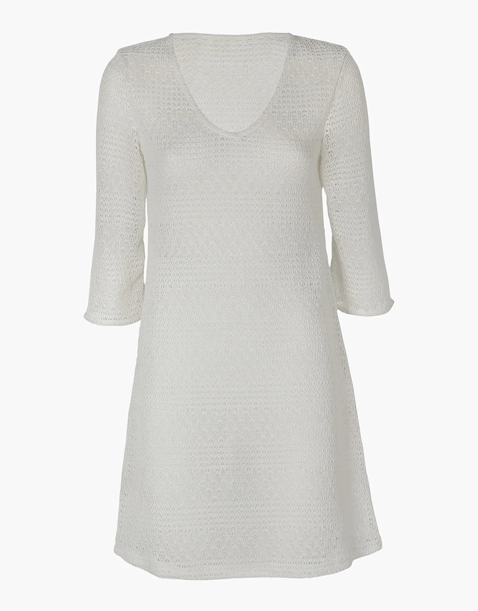 Vestito manica ¾ in crochet, bianco seta - Image 4