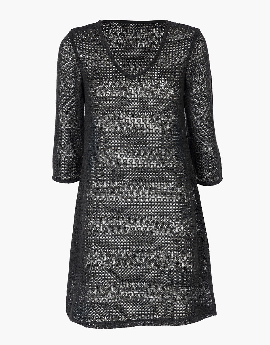 Vestito manica ¾ in crochet, nero - Image 4
